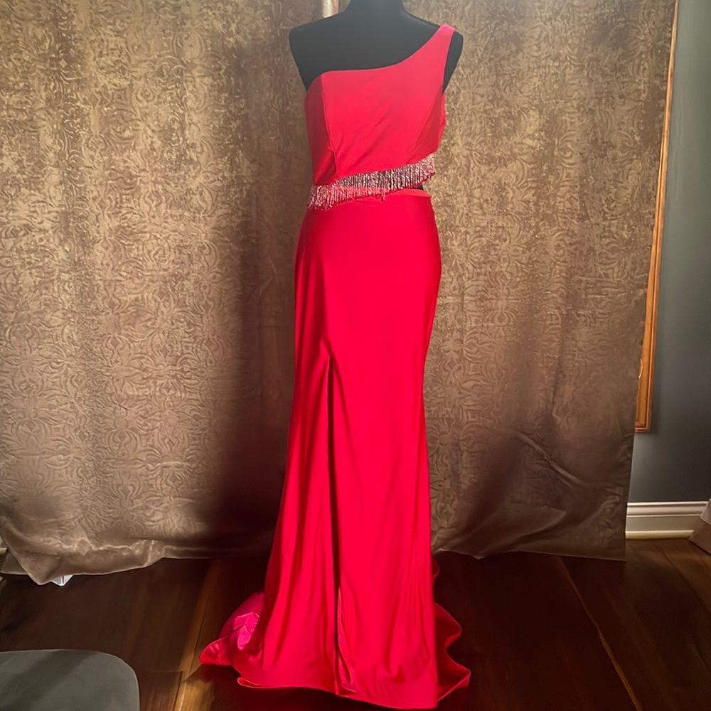 Rachel Allen 70168 - Bead cutout one shoulder gown Watermelon